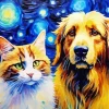 Starry night cat and dog Diamond Dotz