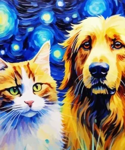 Starry night cat and dog Diamond Dotz