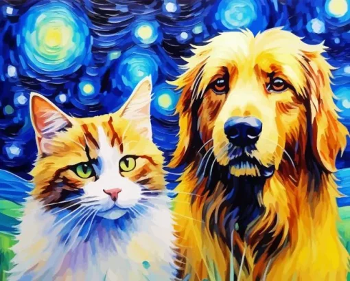 Starry night cat and dog Diamond Dotz