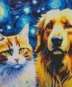 Starry night cat and dog Diamond Dotz