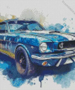 blue 60s mustang car art Diamond With Numbers