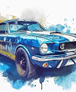 blue 60s mustang car art Diamond With Numbers