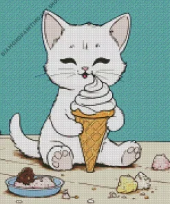 cat eating ice cream Diamond With Numbers