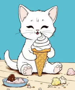 cat eating ice cream Diamond With Numbers