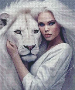 girl hugging lion Diamond With Numbers