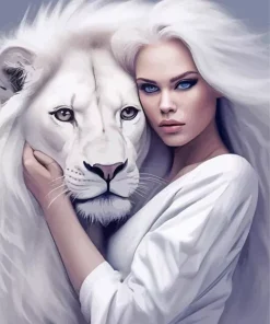 girl hugging lion Diamond With Numbers