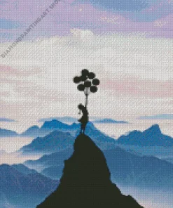 girl with balloon silhouette Diamond Dotz
