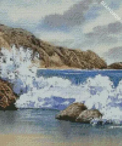 waves crashing on rocks Diamond With Numbers