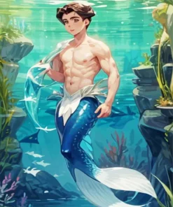 Anime Blue Merman Diamond Painting