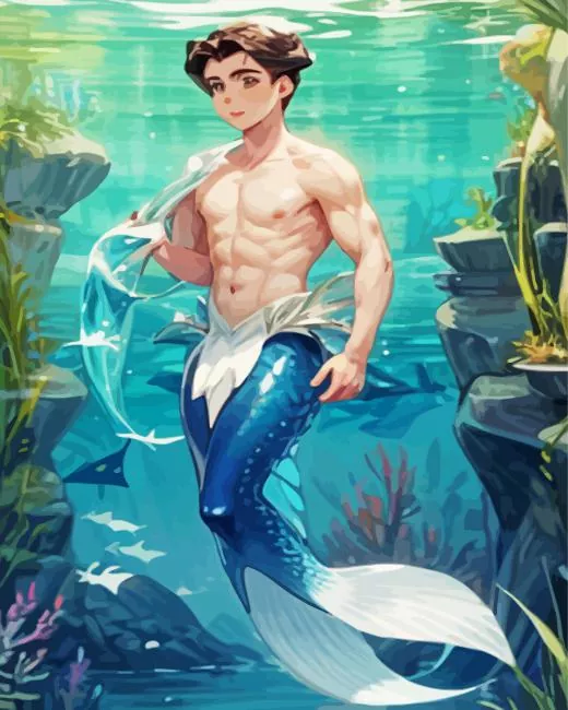 Anime blue merman Diamond With Numbers Anime Blue Merman Diamond Painting
