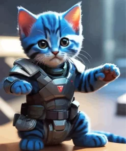 Baby Blue Cat Soldier Diamond Painting