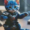 Baby Blue Cat Soldier Diamond Painting