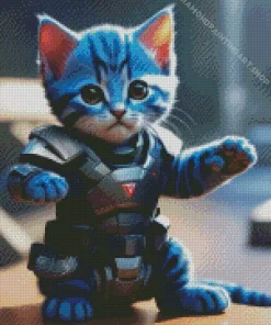 Baby Blue Cat Soldier Diamond Painting