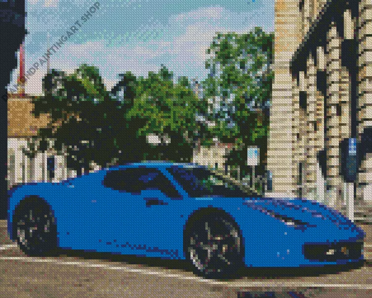 Blue Ferrari Car Diamond With Numbers Blue Ferrari Car Diamond Painting