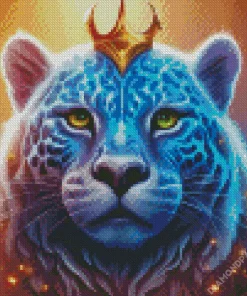 Blue Jaguar Wearing Crown Diamond Painting