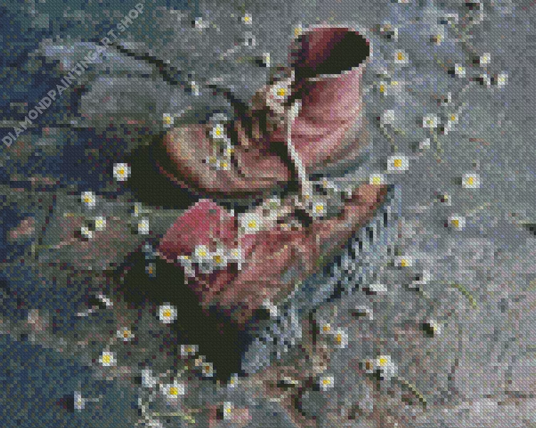 Boots with daisies Diamond With Numbers Boots With Daisies Diamond Painting