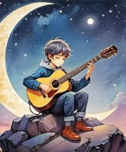Boy Holding Guitar Diamond Painting