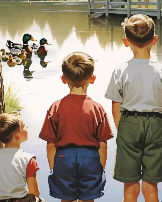 Boys Watching Ducks Paint By Number Boys Watching Ducks Diamond Painting