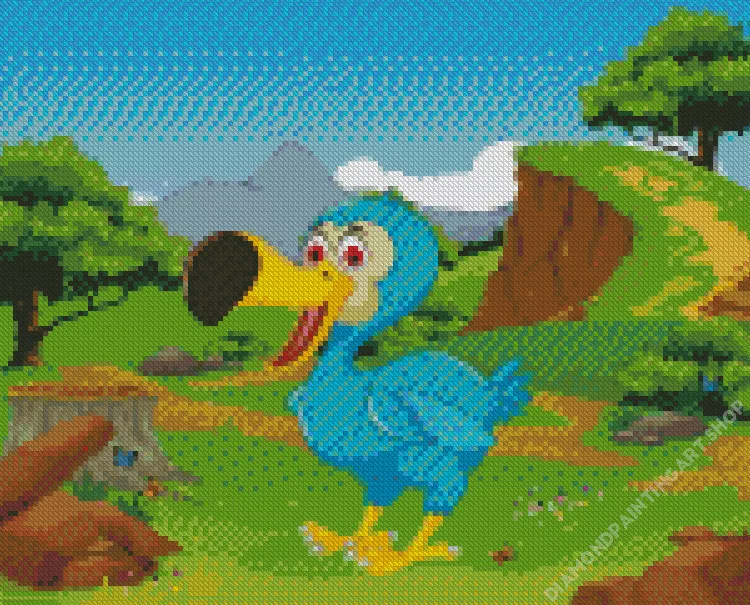 Cartoon Blue dod Bird Diamond With Numbers Cartoon Blue Dod Bird Diamond Painting