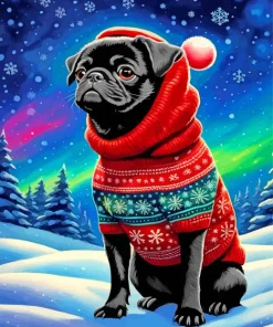 Christmas Black Pug Puppy Diamond Painting