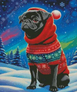 Christmas Black Pug Puppy Diamond Painting