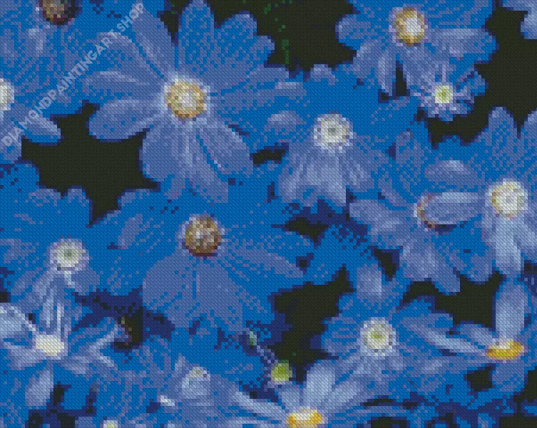 Dark blue daisies Diamond With Numbers Dark Blue Daisies Diamond Painting