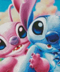 Disney Blue And Pink Stitch Diamond Painting