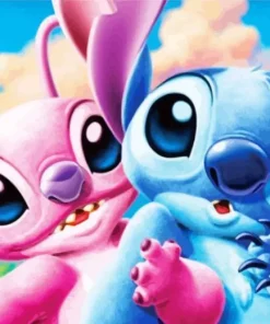 Disney Blue And Pink Stitch Diamond Painting