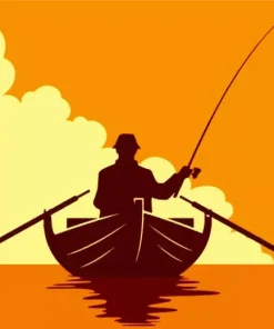 Fisherman On Boat Silhouette Diamond Painting