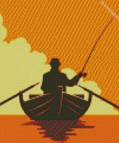 Fisherman On Boat Silhouette Diamond Painting