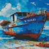 Floral Old Blue Boat Diamond Painting