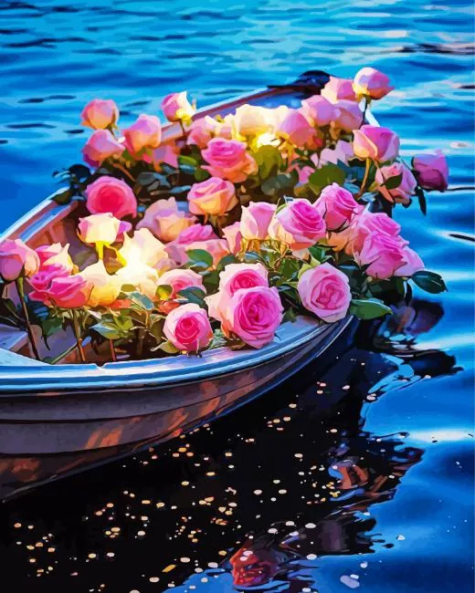 Flowers In Boat Diamond By Numbers Flowers In Boat Diamond Painting