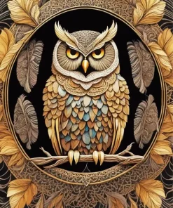 Gold Bohemian Owl Diamond Painting