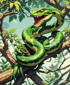 Green Snake On Branch Diamond Painting