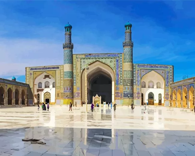 Herat Central Blue Mosque Diamond With Numbers Herat Central Blue Mosque Diamond Painting