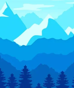 Illustration Blue Mountain Diamond Painting