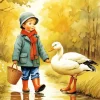 Little Boy With Goose Diamond Painting