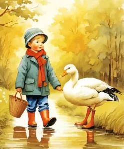 Little Boy With Goose Diamond Painting