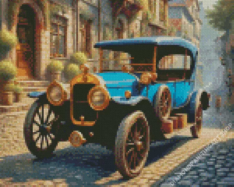 Old Blue Car Diamond With Numbers Old Blue Car Diamond Painting