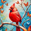 Red Cardinal Bird On Branch Diamond Painting