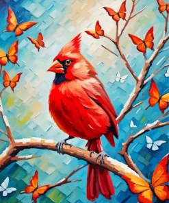 Red Cardinal Bird On Branch Diamond Painting