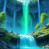 Waterfall With Aurora Diamond Painting