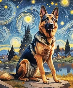Aesthetic Dog Starry Night Diamond Painting