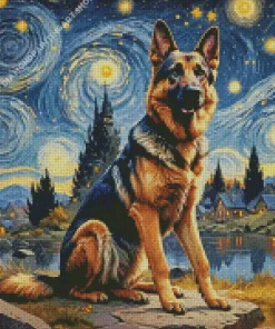 Aesthetic Dog Starry Night Diamond Painting