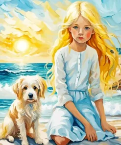 Aesthetic Dog With Girl Diamond Painting