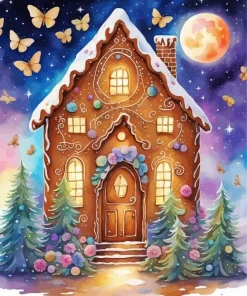 Aesthetic Gingerbread House Art Diamond Painting