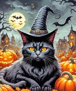 Aesthetic Halloween Cat Art Diamond Painting
