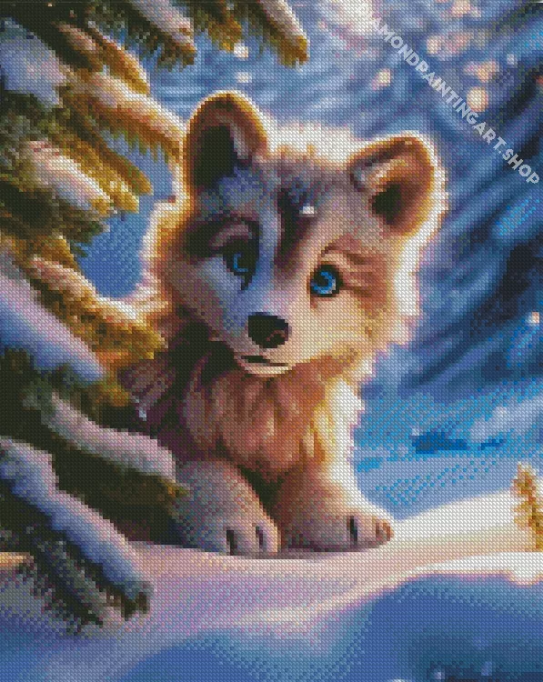 baby wolf Diamond With Numbers Baby Wolf Diamond Painting