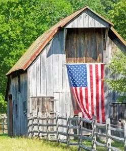Barn With American Flag Diamond Painting