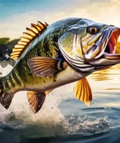 Bass Jumping Out Of Water Diamond Painting